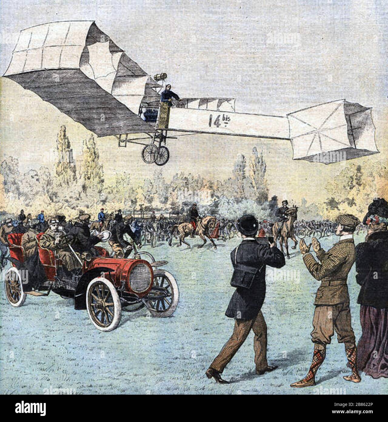 ALBERTO SANTOS-DUMONT (18973-1932) pionnier de l'aviation brésilienne volant dans le Bois de Boulogne dans ses 14 bis 23 octobre 1906 Banque D'Images