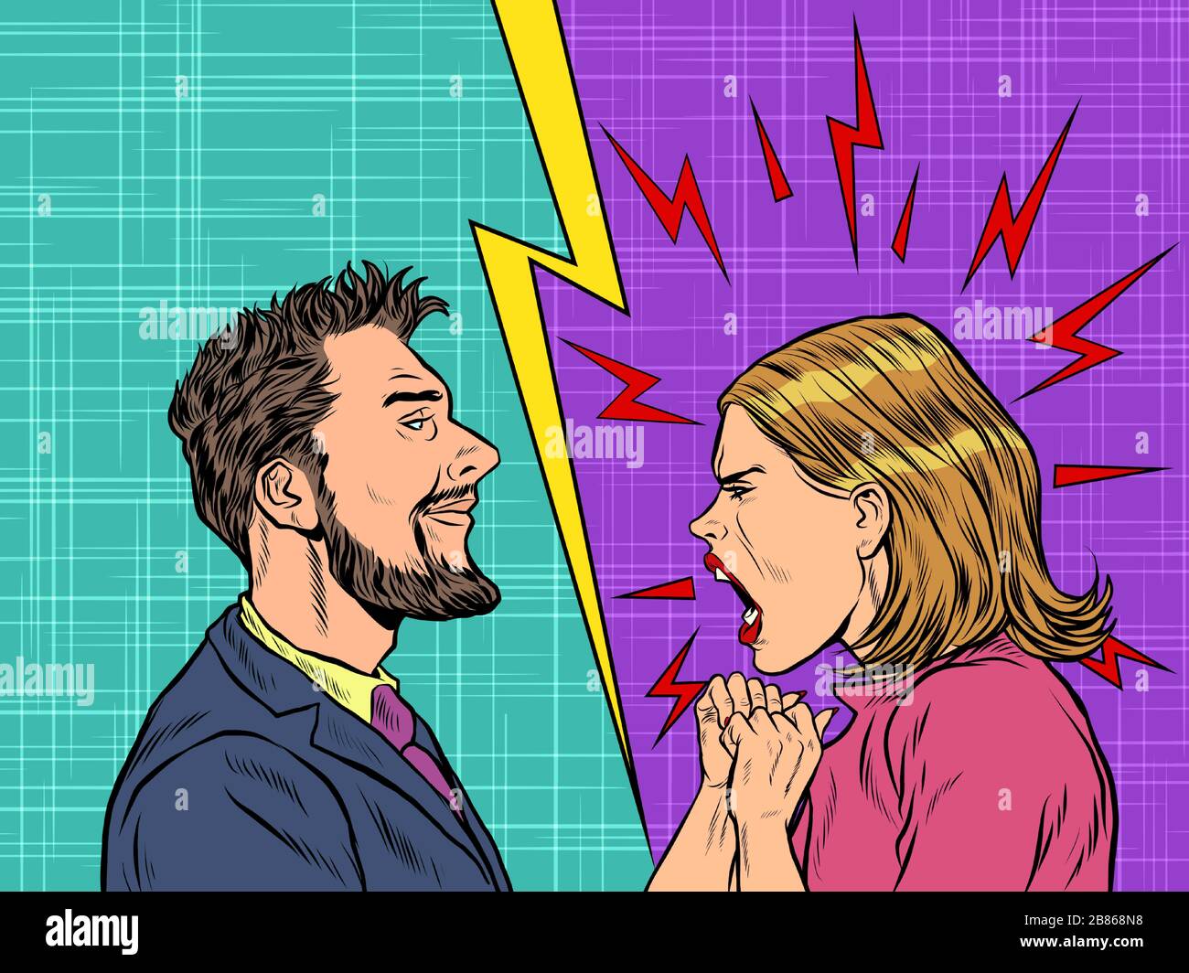 l'homme et la femme contestent les émotions hurlent Illustration de Vecteur