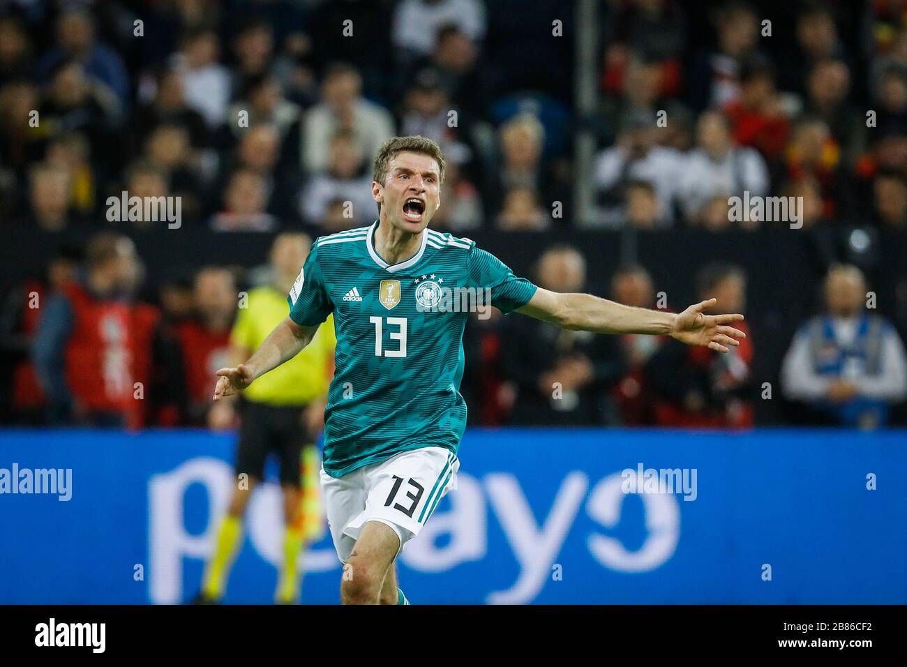 Thomas Mueller d'Allemagne réagit lors du match amical entre l'Allemagne et l'Espagne, Esprritarena à Düsseldorf, le 23 mars 2018. LŠnderspiel Deut Banque D'Images