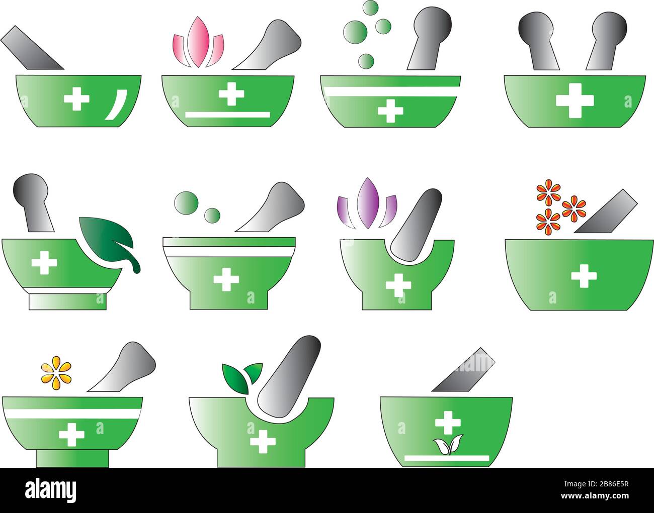 Logo de la pharmacie médicale, médecine de santé plus icônes, jeu de symboles naturel vecteur d'herbe design Illustration de Vecteur