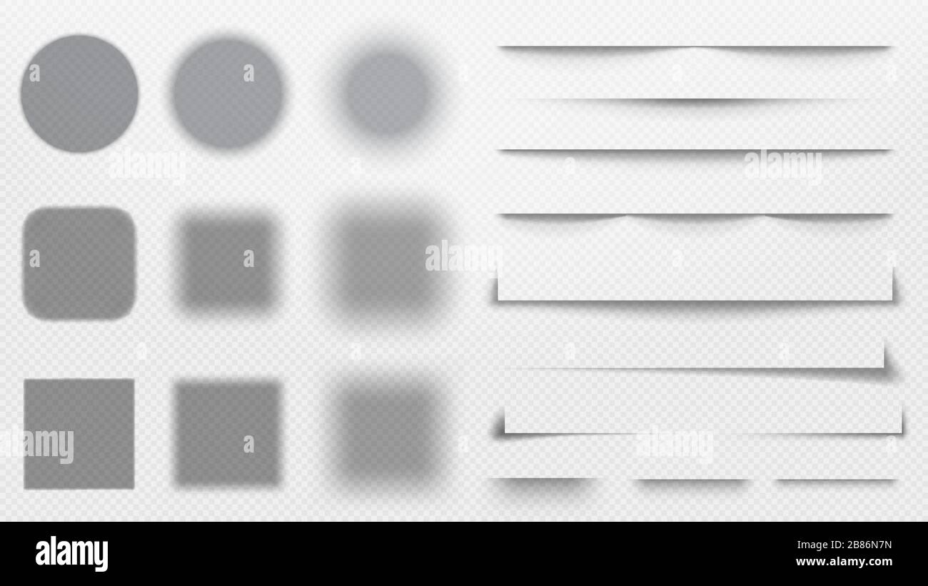Séparateurs d'ombres réalistes. Ombre de ligne, jeu d'illustrations vectorielles de modèle de superposition transparente Illustration de Vecteur