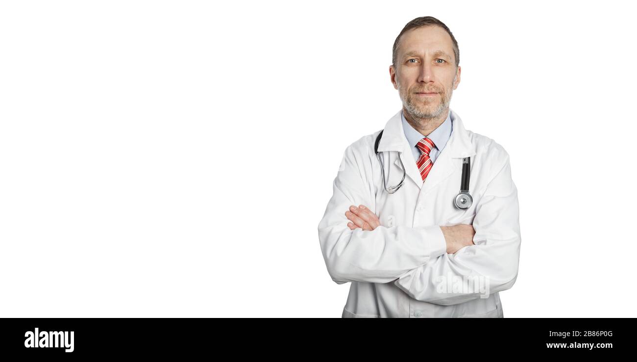 Portrait du médecin isolé sur fond blanc avec de l'espace de texte Banque D'Images