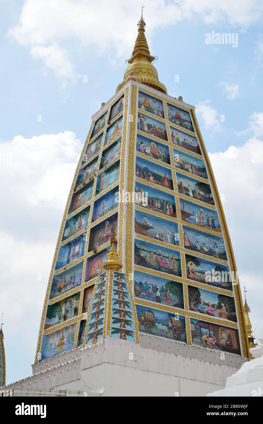 Tour photographiée à Shwedagon Paya Yangon Myanmar Banque D'Images