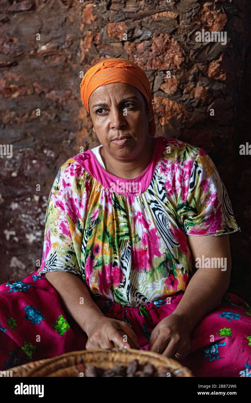 Essouria, Maroc - septembre 2017: Femme travaillant dans la coopérative d'huile d'argon - Portrait Natural Light Banque D'Images