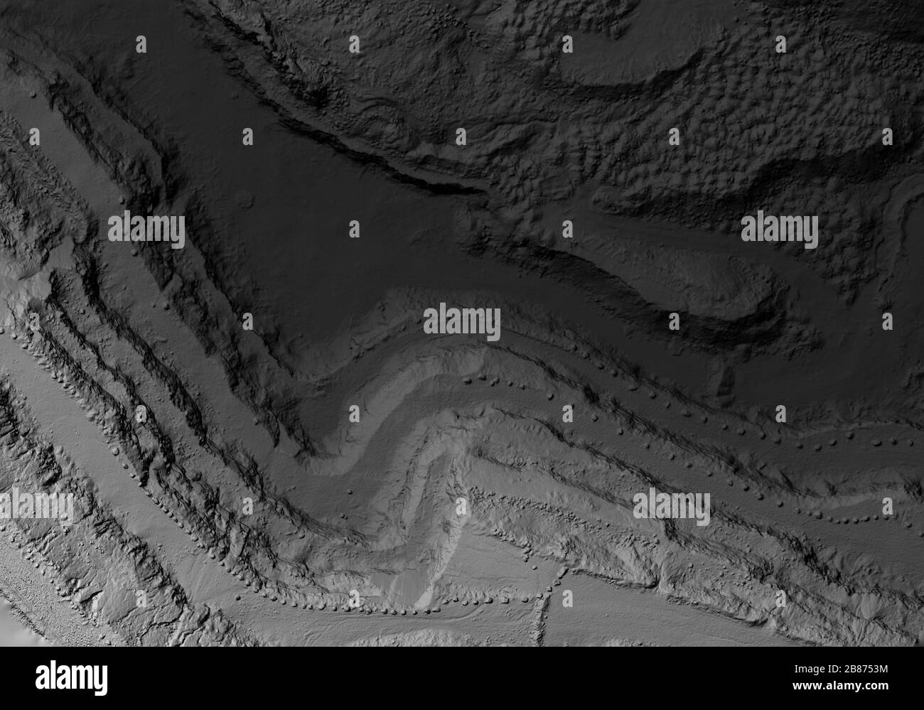 DEM - modèle numérique d'élévation. Produit SIG fabriqué après avoir surveillé des photos prises à partir d'un drone. Il montre le site d'excavation avec des parois rocheuses abruptes Banque D'Images