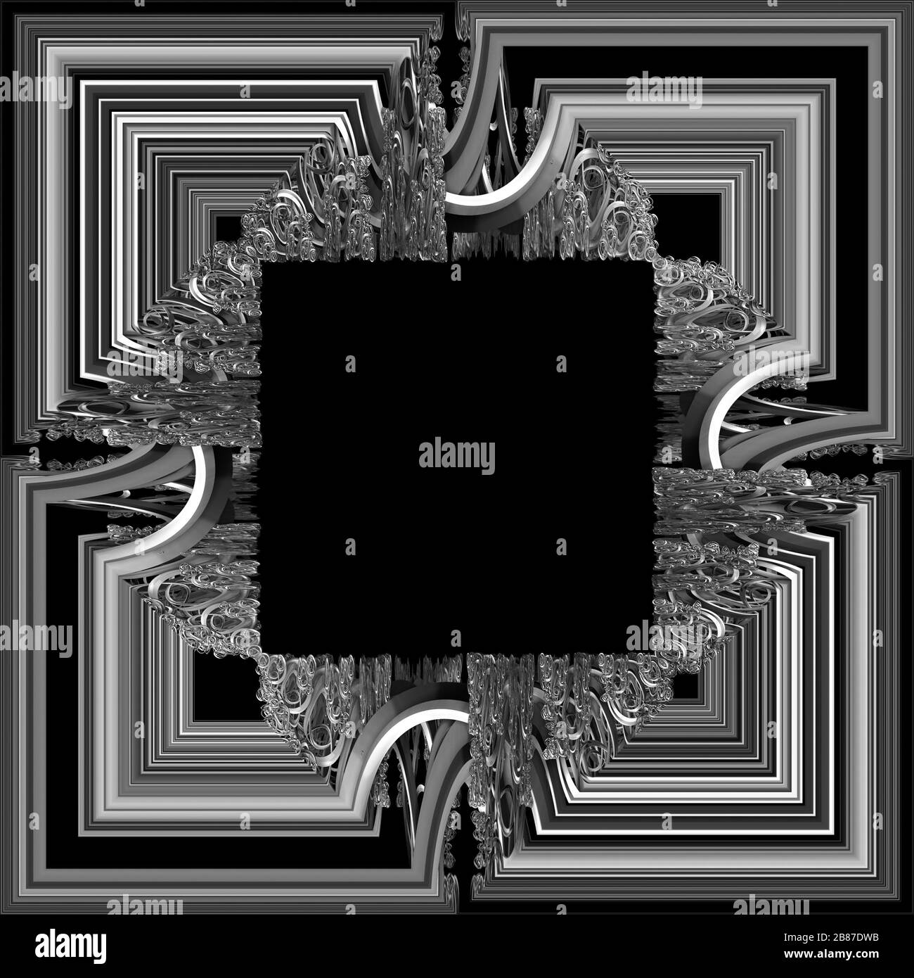 3D render of frame en plastique avec ornement métallique abstrait en relief Banque D'Images
