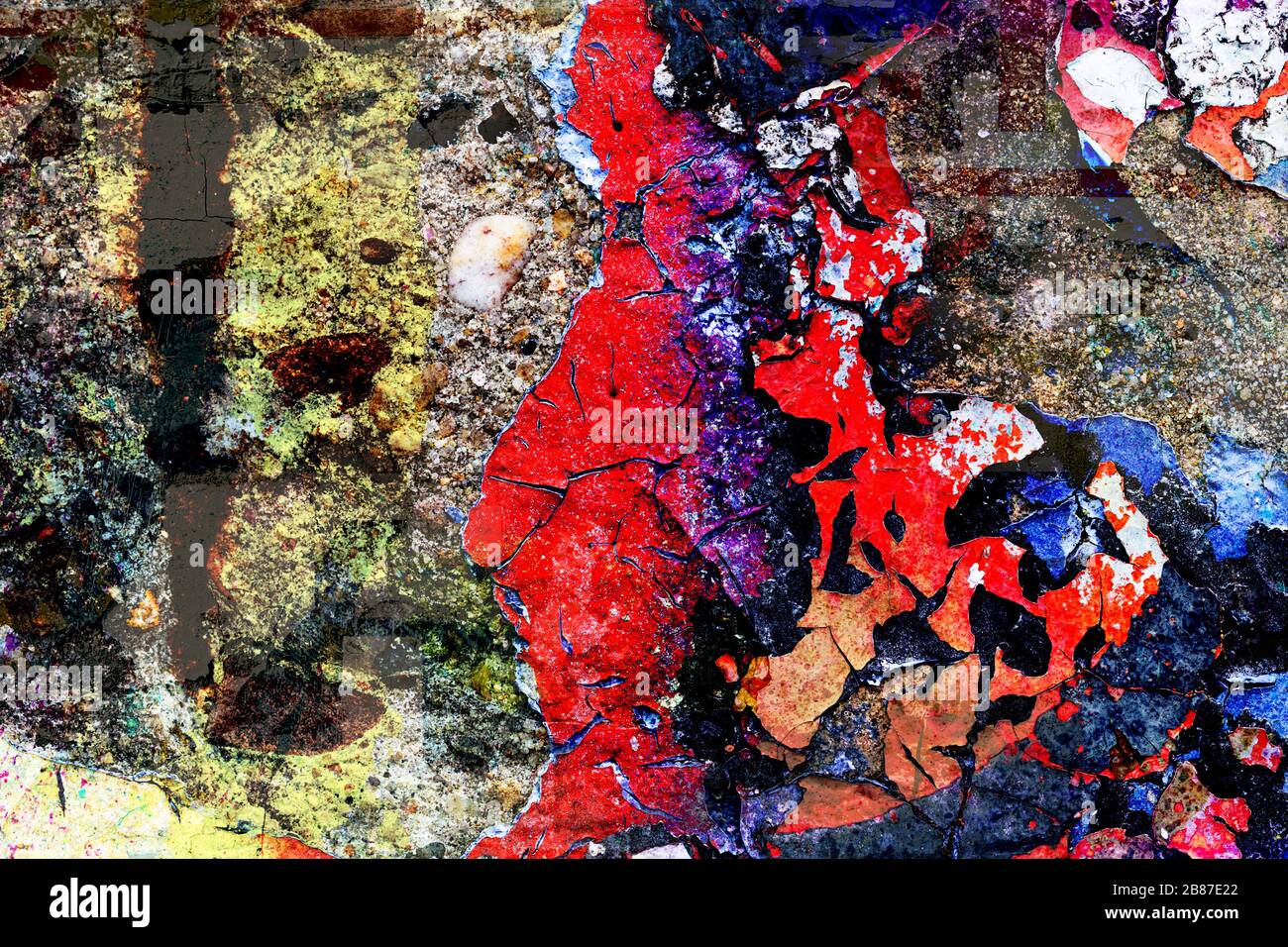 Texture de surface avec de nombreuses couleurs sur un mur de béton avec une structure de surface solide poreuse et fissurée. Pour les arrière-plans abstraits. Allemagne Banque D'Images