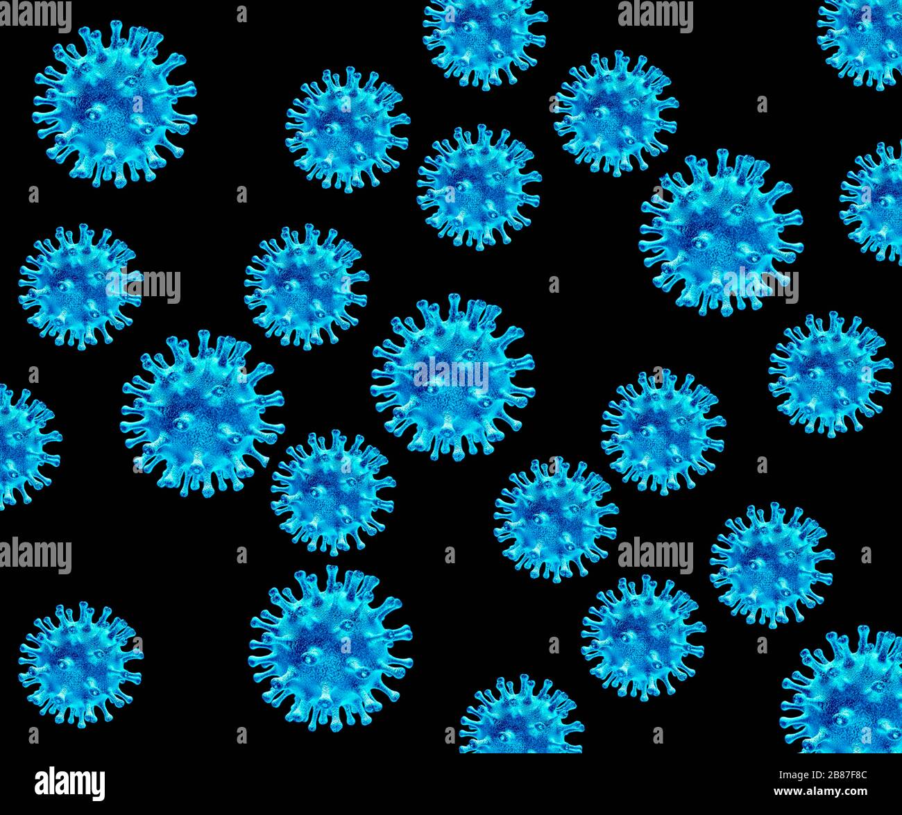 Particules de coronavirus générées numériques montrant des pics qui forment une couronne comme le corona solaire Banque D'Images