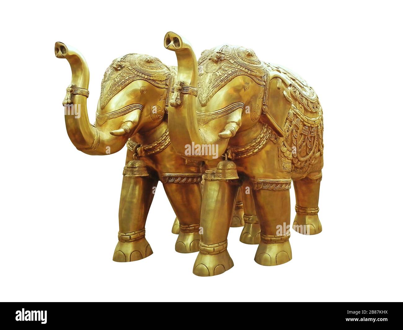 Eléphant décoratif en métal d'or, pièce d'exposition en métal - décor maison, isolé Banque D'Images