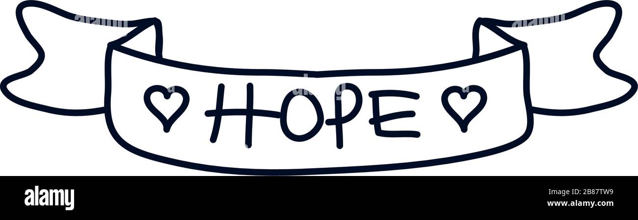 ruban décoratif avec icône de mot d'espoir sur fond blanc, concept minimaliste de tatouage, style de ligne, illustration vectorielle Illustration de Vecteur
