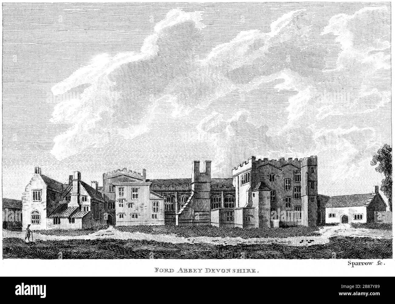 Une gravure de Ford Abbey Devonshire (Forde Abbey Dorset) numérisée en haute résolution à partir d'un livre publié vers 1786. Considéré comme libre de droits d'auteur. Banque D'Images