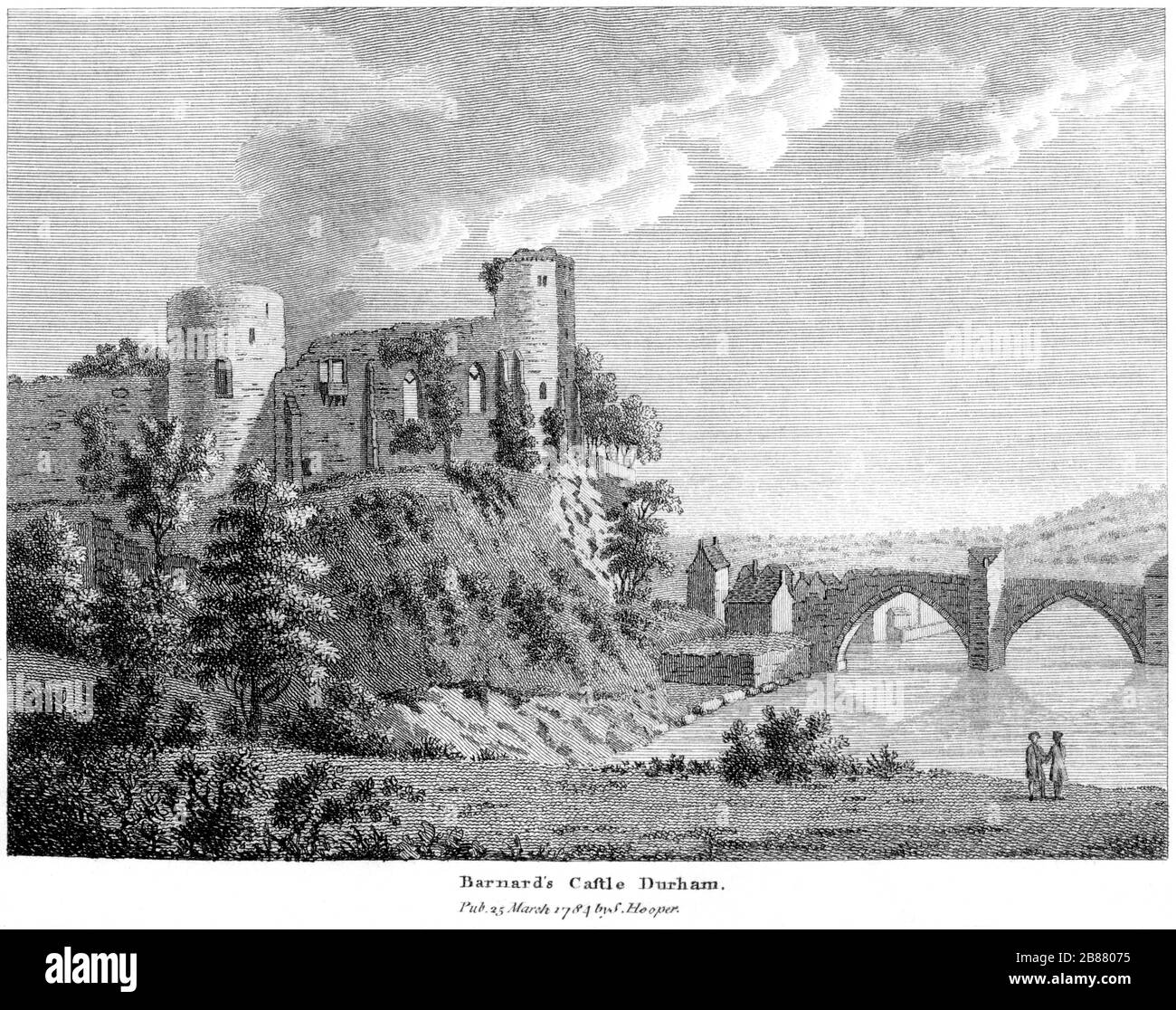 Une gravure du château de Barnaards (château de Barnard) Durham a été numérisée en haute résolution à partir d'un livre publié en 1784. Considéré comme libre de droits d'auteur. Banque D'Images
