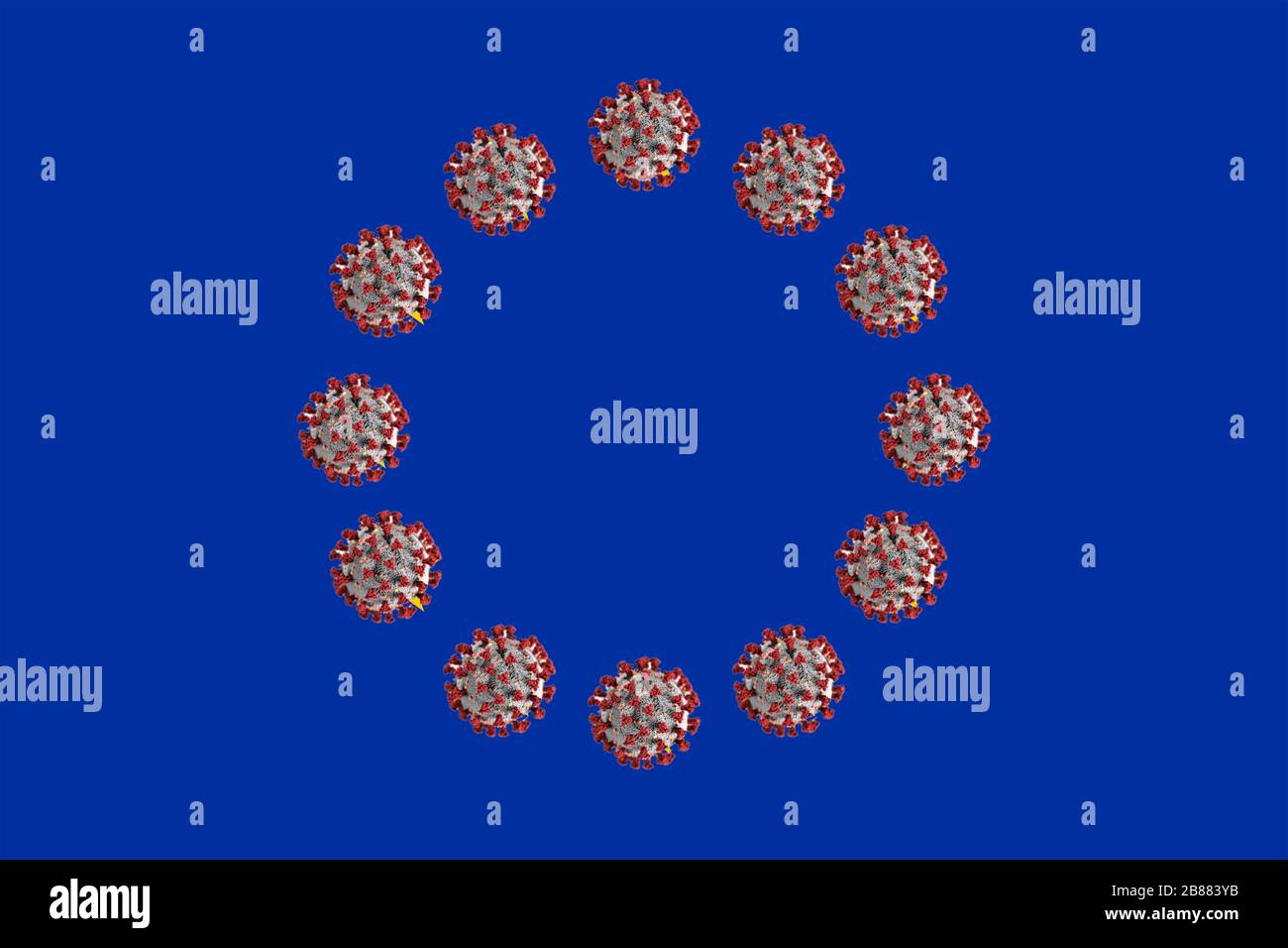 Photomontage, drapeau de l'UE avec virus corona, COVID-19, photo symbole propagation de l'épidémie corona, Allemagne Banque D'Images