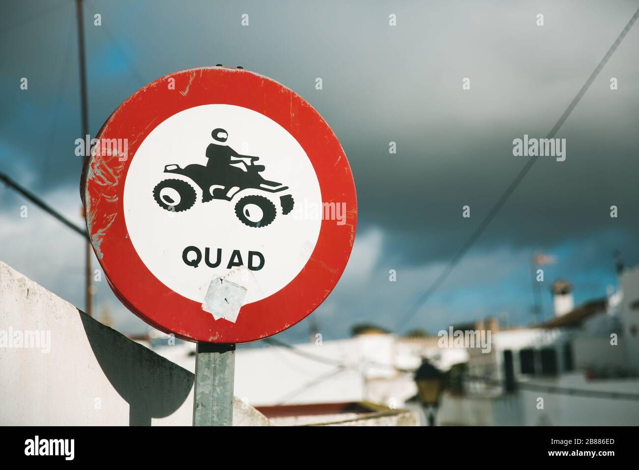 Panneau d'avertissement de circulation pour motos à Vejer de la Frontera,  Espagne Photo Stock - Alamy