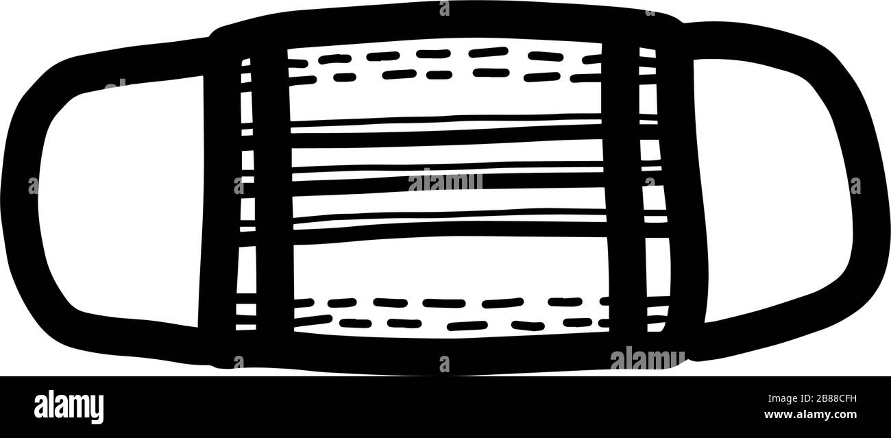 Masque médical pour la protection contre les maladies dans le style de gribouille dessiné à la main isolé. Illustration vectorielle avec masque pharmaceutique. Illustration de Vecteur