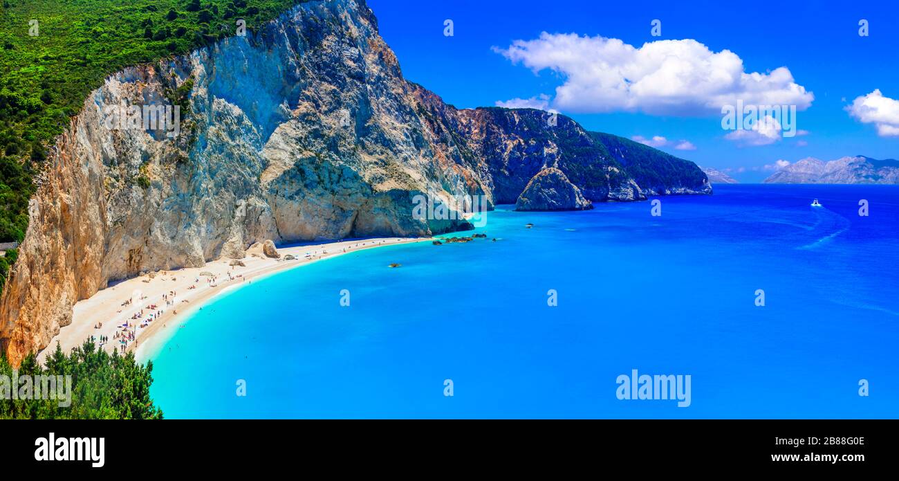 Belle plage de Porto Katsiki, Lefkada island, Grèce. Banque D'Images