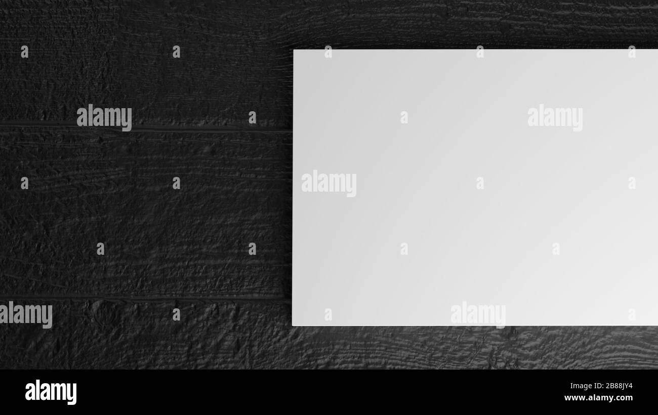 Maquette de carte de visite blanche empilable sur fond noir sombre de table en bois. Modèle de présentation de marque imprimé. capot de format de papier 3,5 x 2 pouces. Banque D'Images