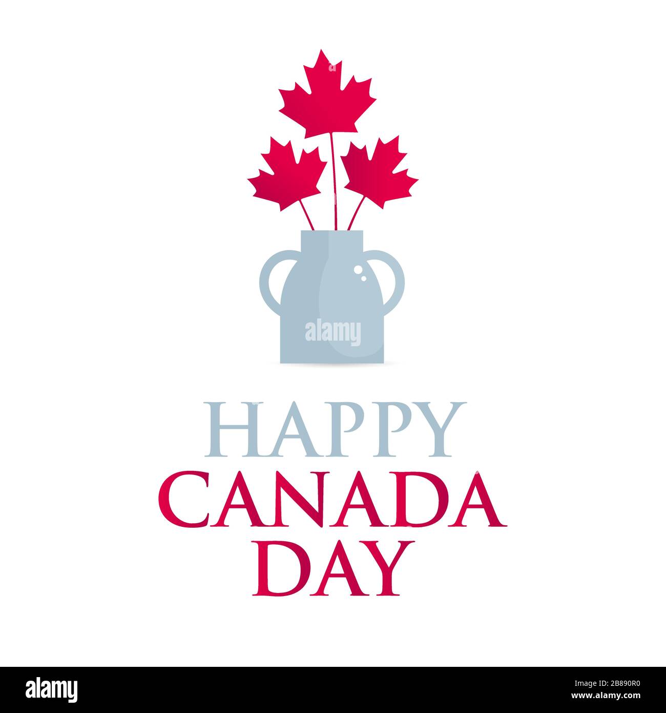 Bannière carrée Happy Canada Day. Un bouquet de feuilles d'érable rouge et un vase zélé sur fond blanc Illustration de Vecteur