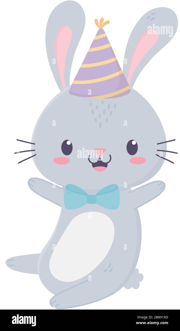 joyeux anniversaire mignon lapin fête chapeau noeud papillon animal dessin  animé illustration vectorielle Image Vectorielle Stock - Alamy