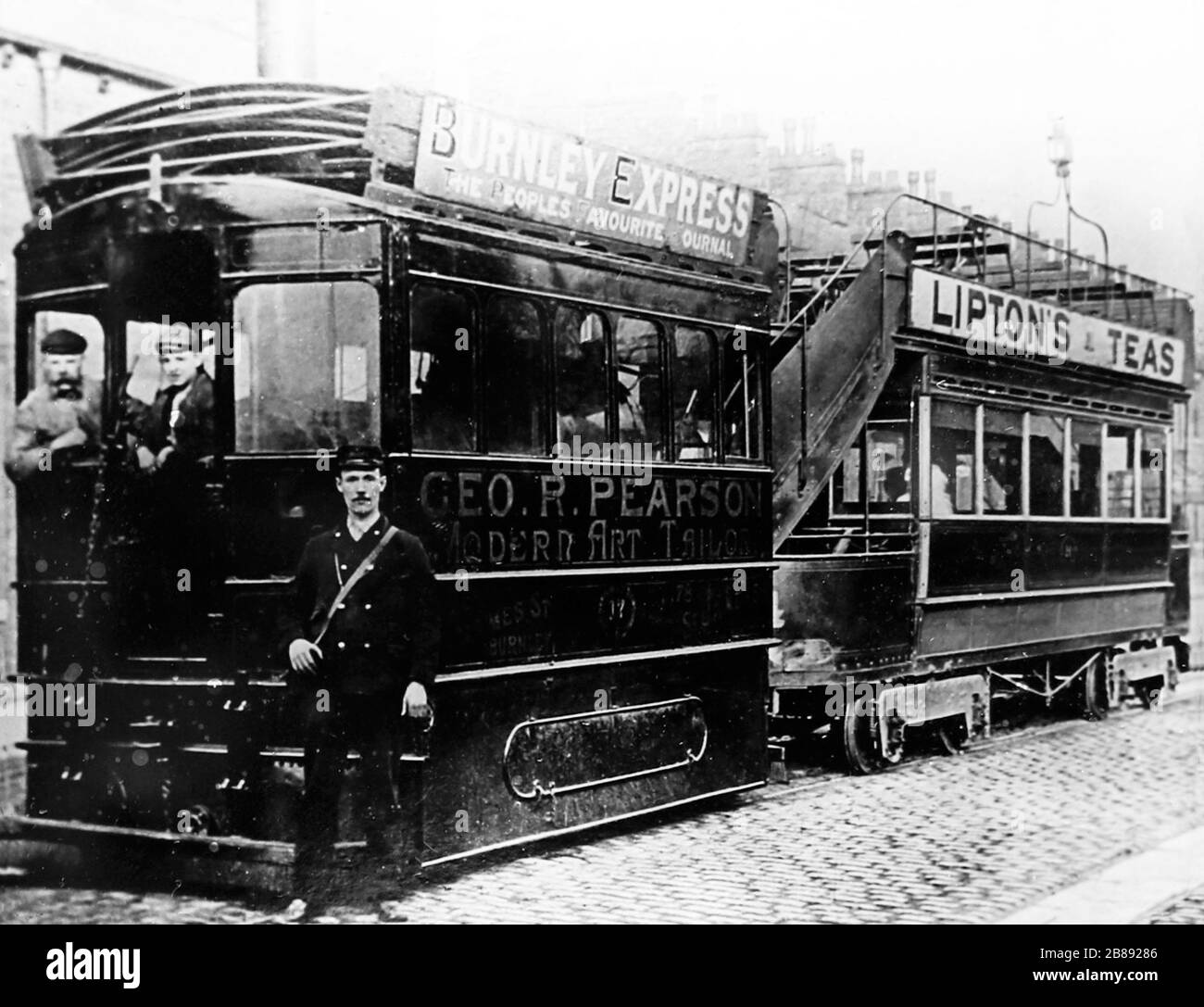Tramway à vapeur Burnley, Lancashire, début des années 1900 Banque D'Images