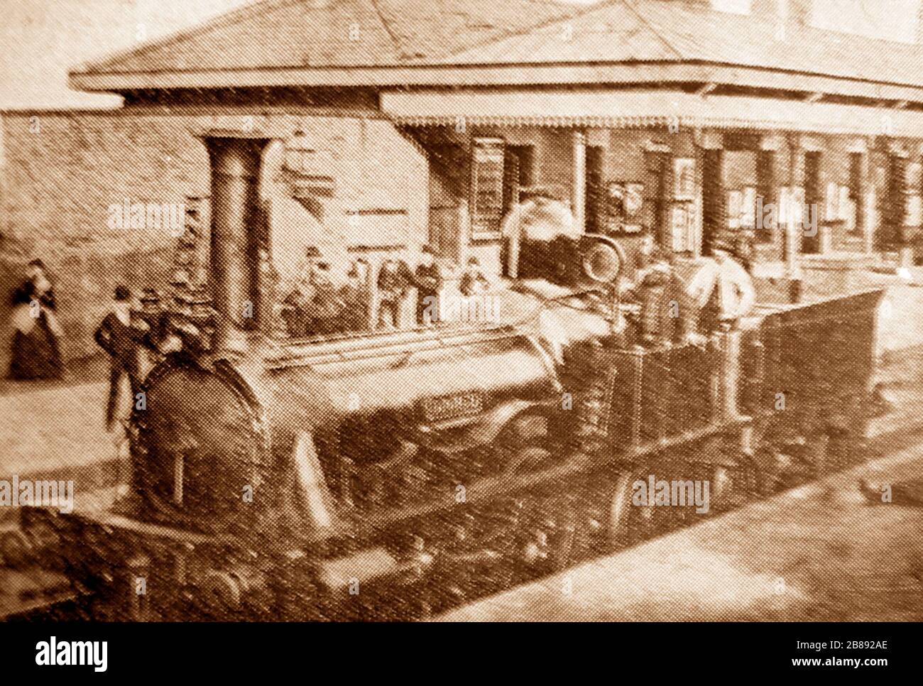 Gare de Thorneycroft (maintenant Manchester Road), Burnley, Lancashire, peut-être 1850 Banque D'Images