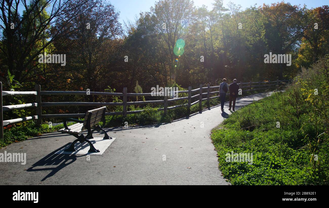 Toronto, Ontario / Canada - 28 octobre 2019 : couple de santé mûr marchant, à l'extérieur, mode de vie sain. Banque D'Images