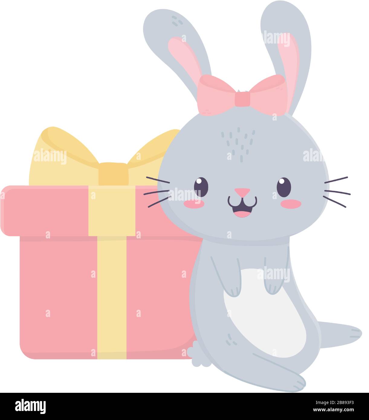 Joyeux Anniversaire Joli Lapin Avec Cadeau Et Illustration Vectorielle Papillon Image Vectorielle Stock Alamy