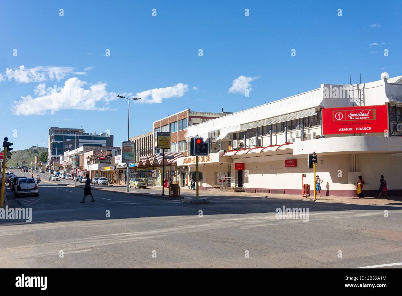 Gwamile Street dans le centre-ville, Mbabane, Royaume d'Eswatini (Swaziland) Banque D'Images