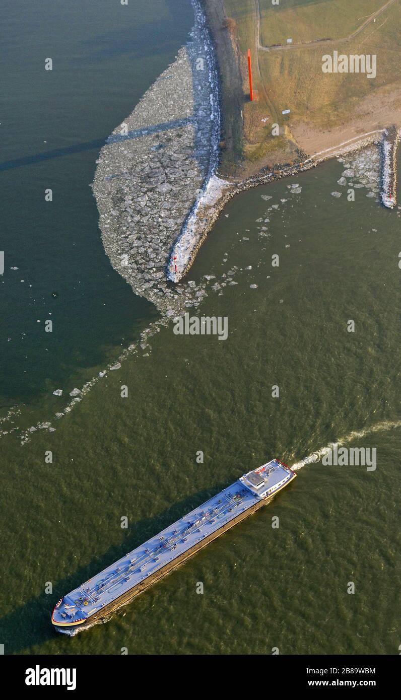 , flotteurs de glace dans l'estuaire de la Ruhr à Port Nord à Duisburg, 08.02.2012, vue aérienne, Allemagne, Rhénanie-du-Nord-Westphalie, région de la Ruhr, Duisburg Banque D'Images