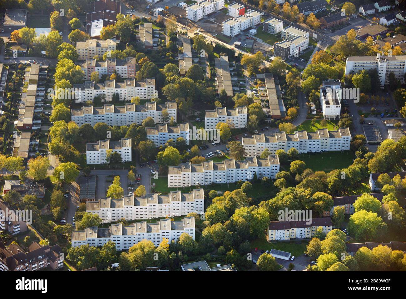 Bloc d'appartements à Gustav-Mahler-Strasse, Johannes-Brahms-Strasse et Max-Reger-Strasse14.10.2011, vue aérienne, Allemagne, Rhénanie-du-Nord-Westphalie, Ruhr A Banque D'Images