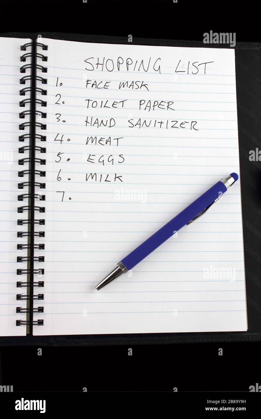 Liste de courses pour la pandémie de virus de Corona Banque D'Images