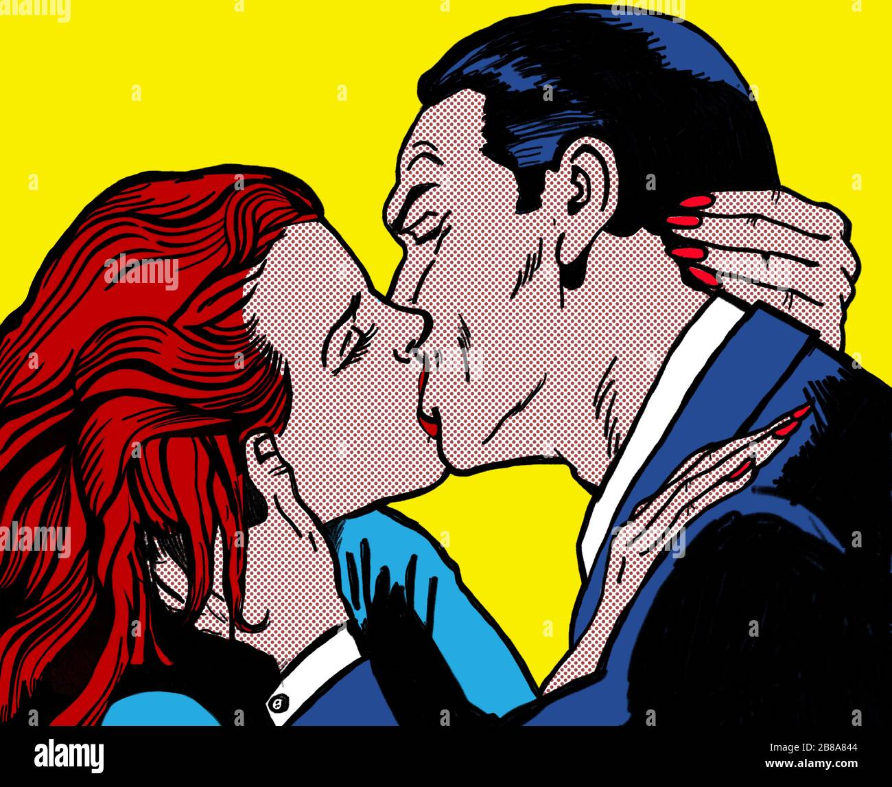 couple baiser, dans le style des bandes dessinées des années 60, pop art Banque D'Images
