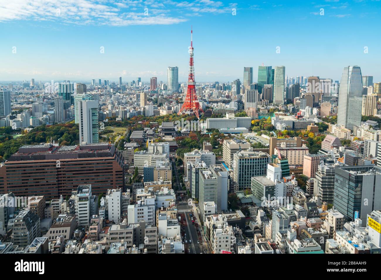 Tour de Tokyo, Japon. Tokyo City Skyline. Asie, Japon célèbre destination touristique. Vue aérienne sur la tour de Tokyo. Quartier central des affaires japonais, vers le bas Banque D'Images