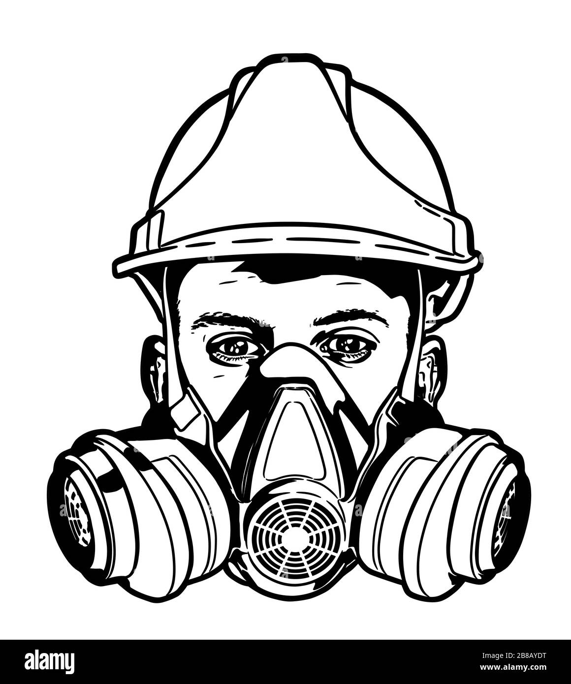 Visage humain avec masque à gaz et croquis vecteur hard hat Illustration de Vecteur