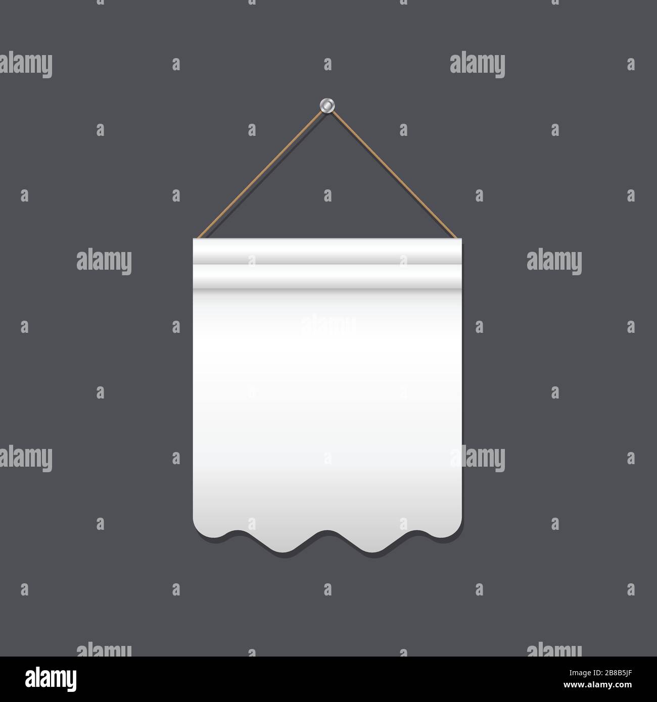 Drapeau blanc vide avec bord d'ondulation suspendu sur fond gris Illustration de Vecteur