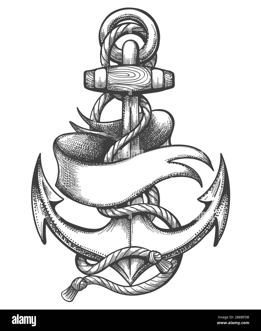 Bateau Anchor avec cordes marines et ruban vierge Old School Tattoo. Illustration vectorielle. Illustration de Vecteur