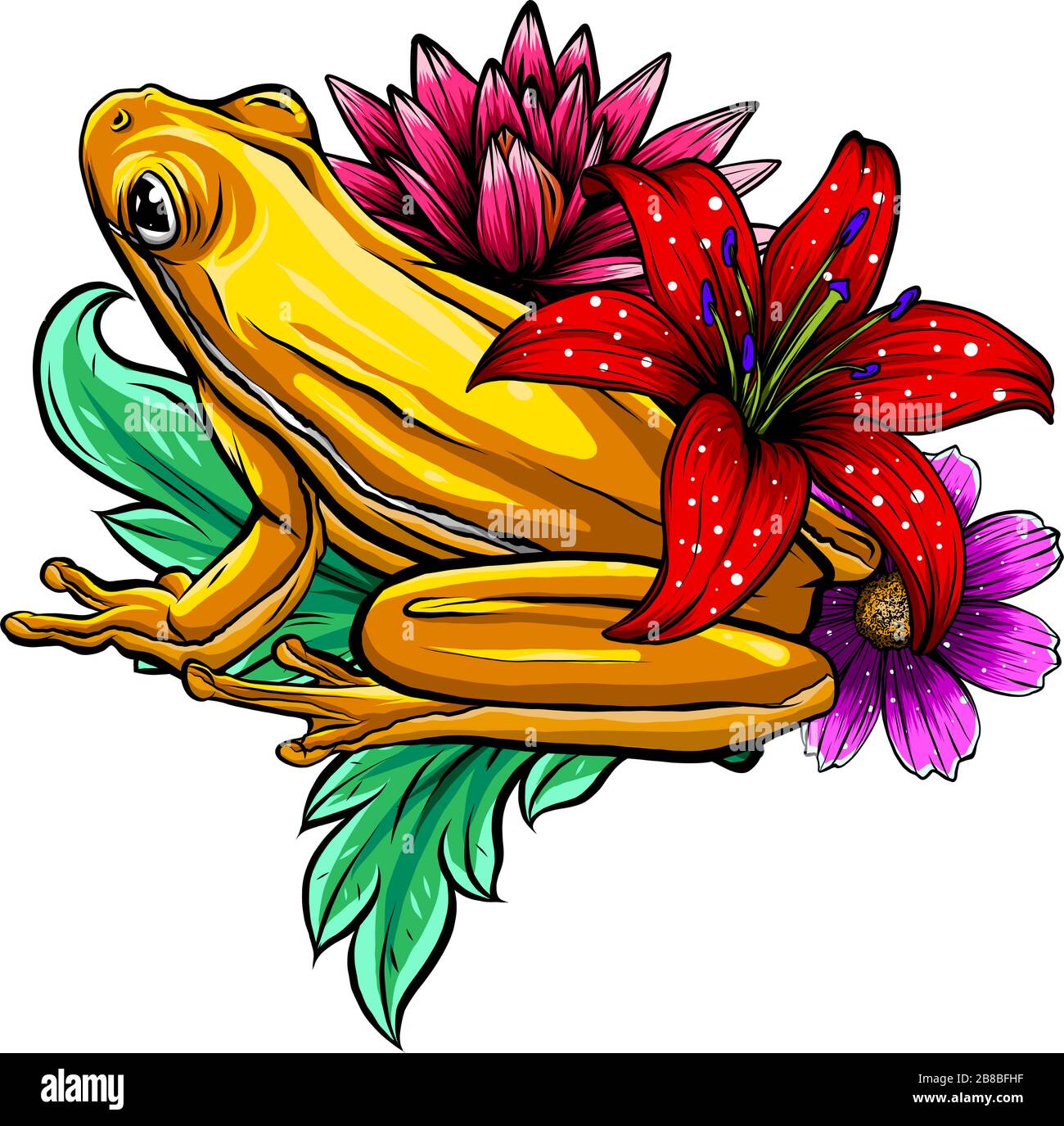 Grenouille tropicale avec fleurs illustration vectorielle Illustration de Vecteur