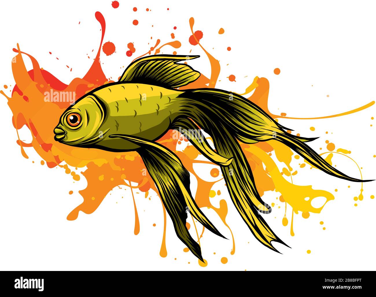 Une illustration vectorielle de carassius Goldenfish dans l'aquarium Illustration de Vecteur