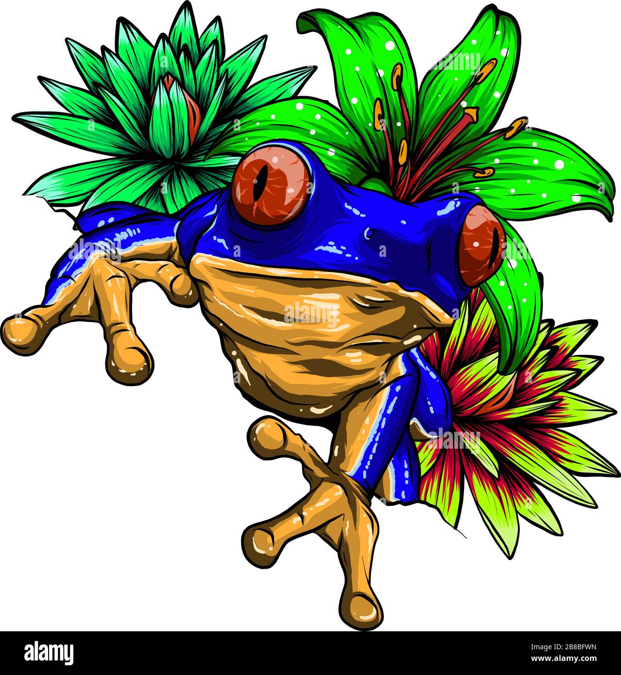 Grenouille tropicale avec fleurs illustration vectorielle Illustration de Vecteur
