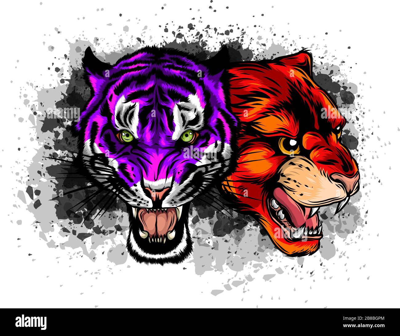 Ensemble de vecteurs et d'icônes Tigre et Lion Cat Illustration de Vecteur
