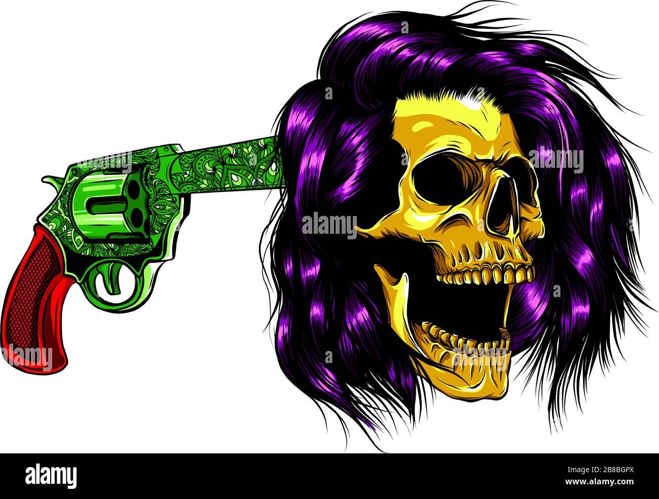 Suicide vecteur crâne avec gun et le sang Illustration de Vecteur
