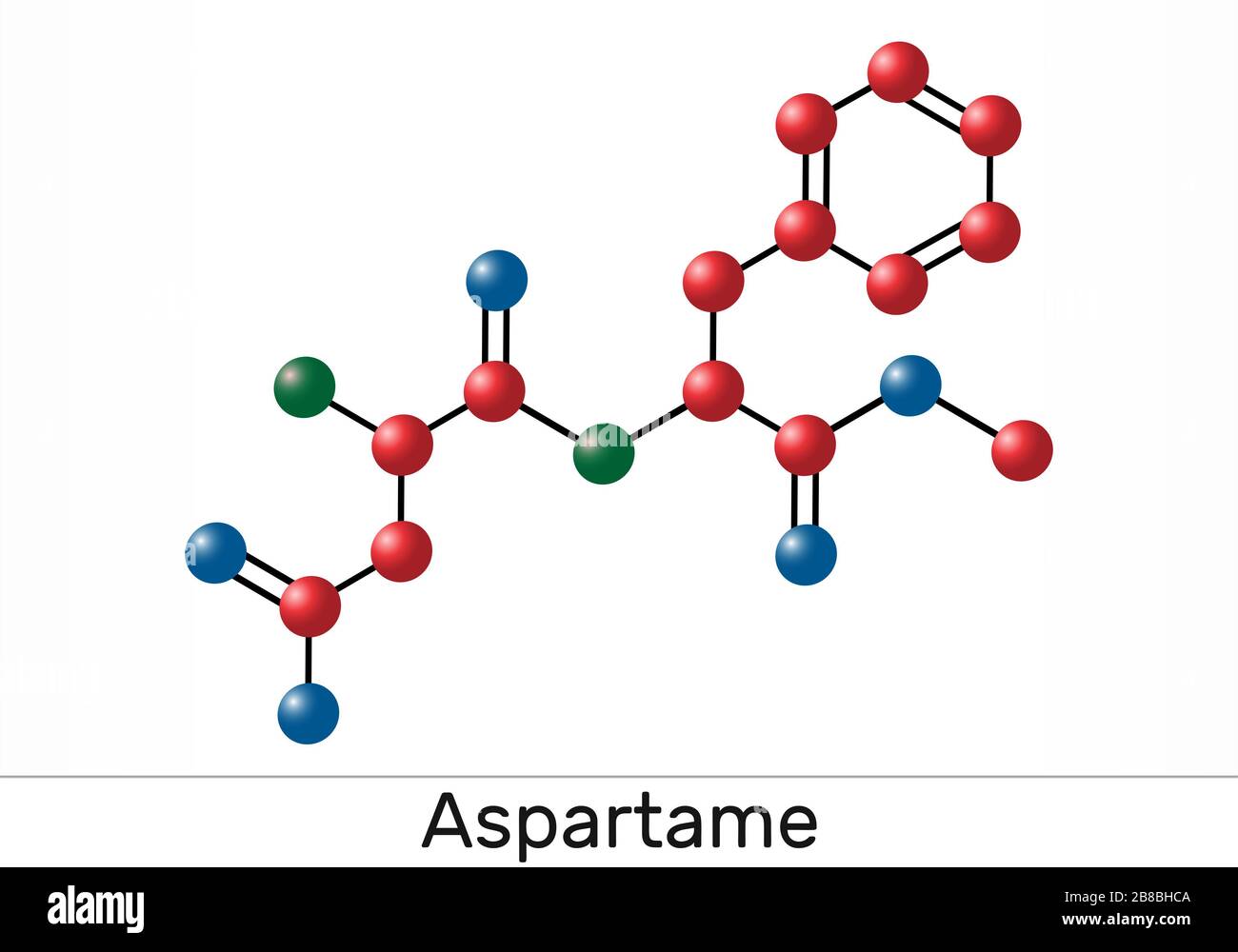 Aspartame, APM, molécule. Sucre de substitution et E951. Modèle de molécule. Illustration Banque D'Images