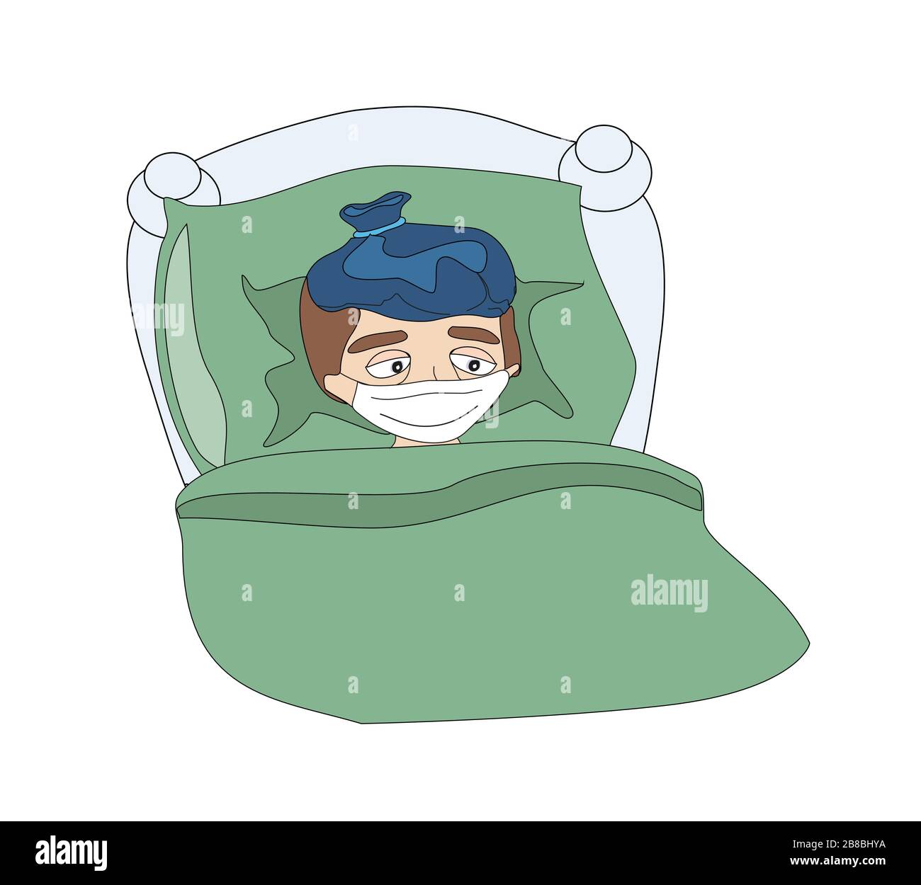 Illustration d'un garçon malade au lit Illustration de Vecteur