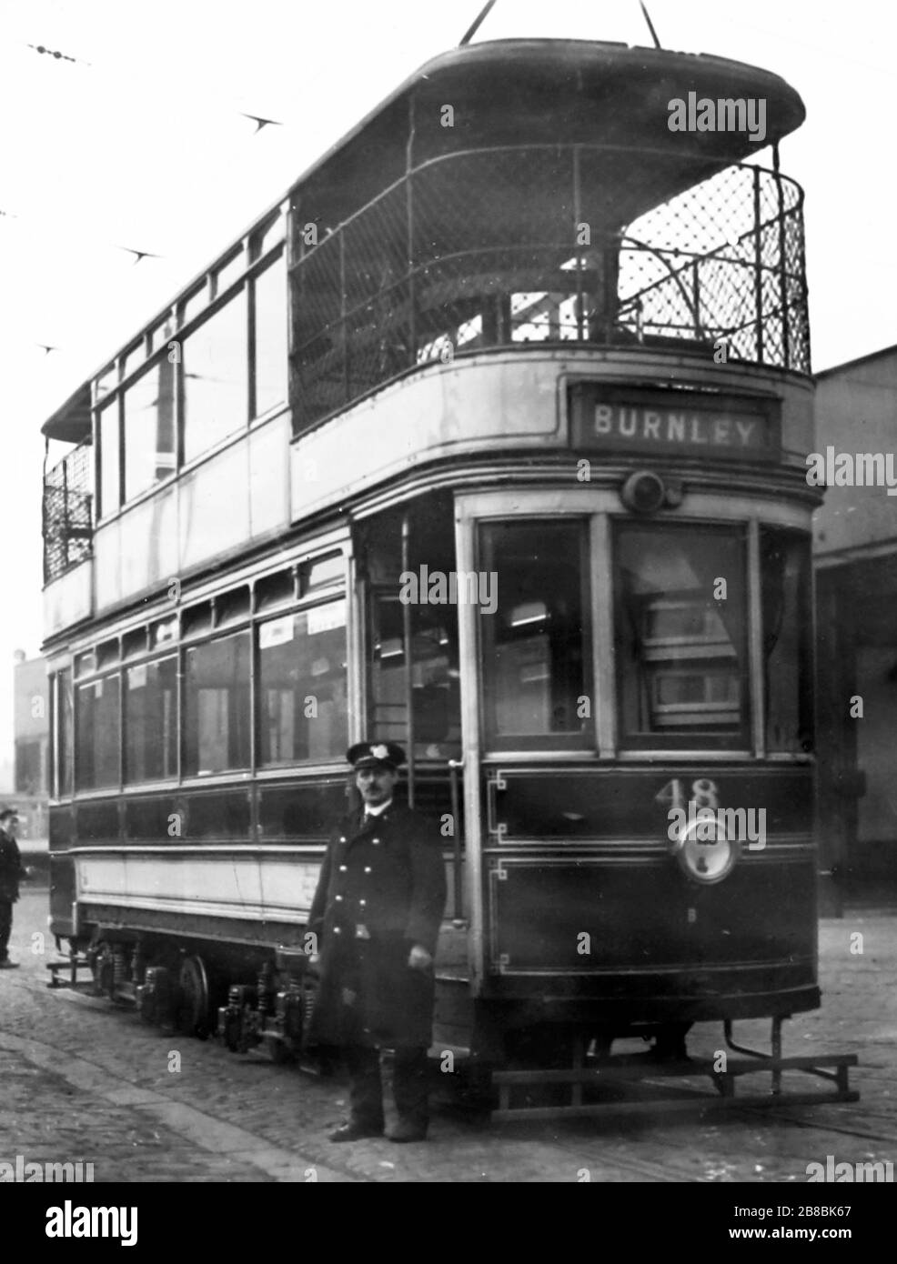 Charlie Nelson, conducteur de tramway de Burnley, peut-être dans les années 1920 Banque D'Images