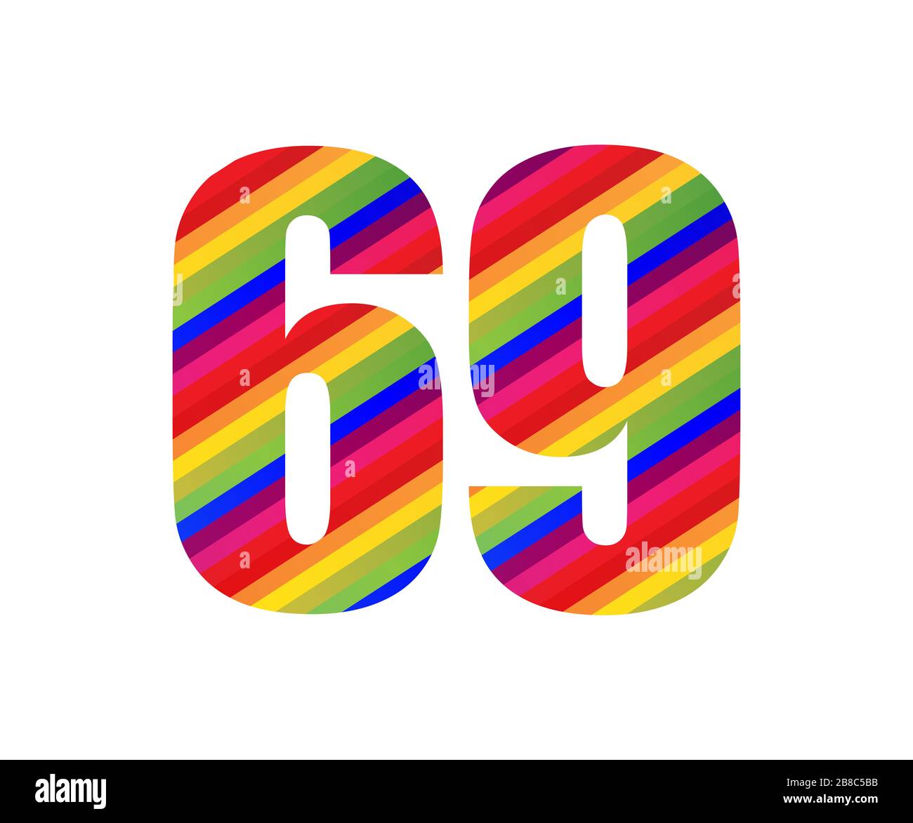 69 Numéro caractère numérique Rainbow style. Illustration vectorielle colorée à neuf chiffres isolée sur fond blanc. Banque D'Images