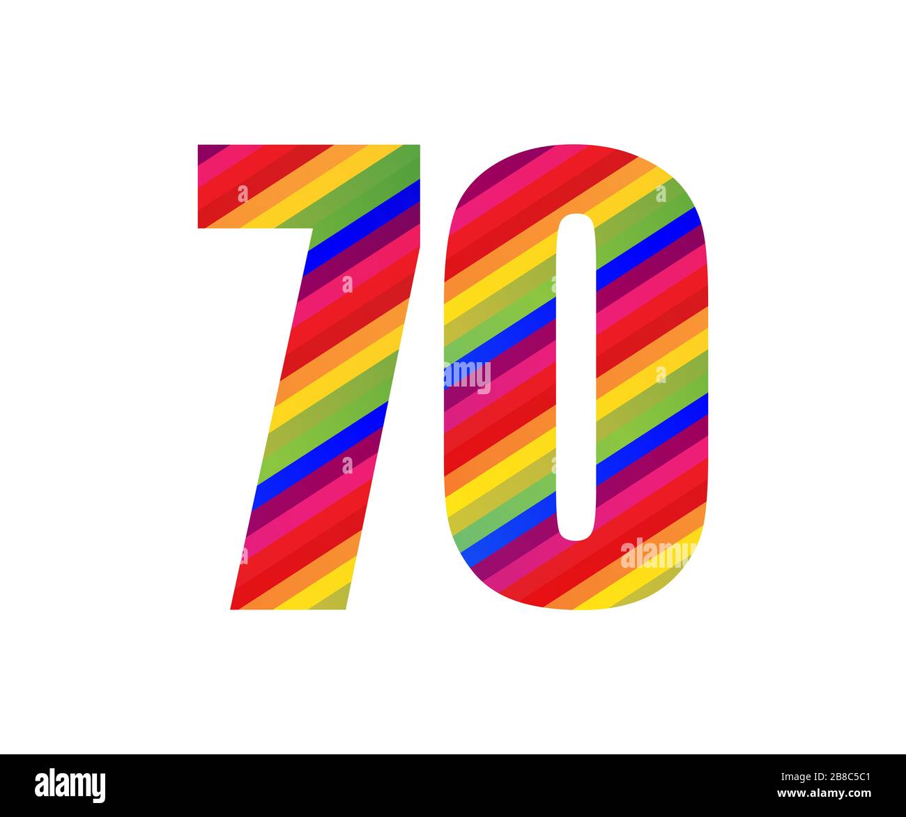70 chiffre numérique de style Rainbow. Illustration vectorielle colorée de soixante-dix chiffres isolée sur fond blanc. Banque D'Images