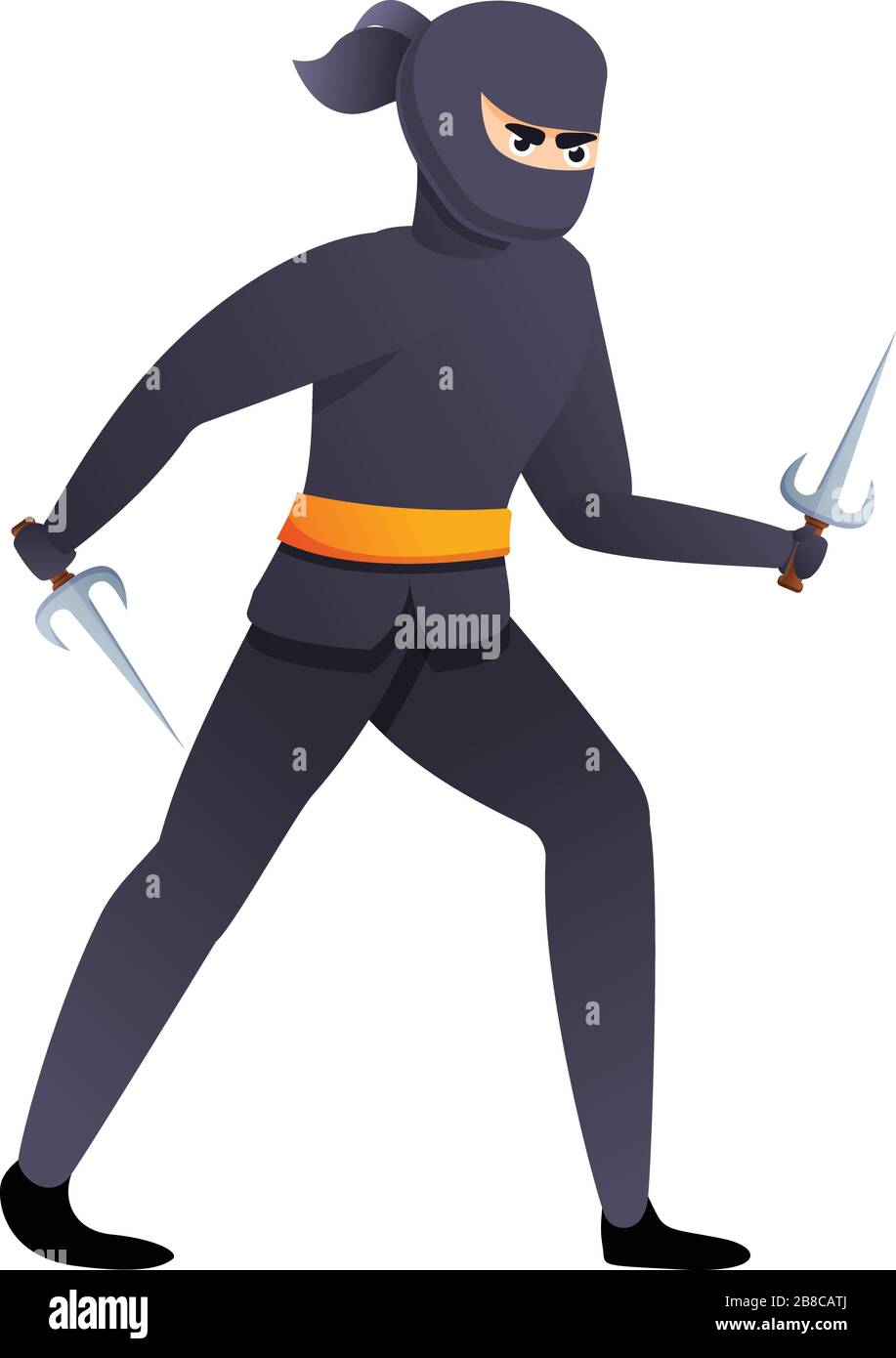 Ninja asiatique avec icône arme sai. Dessin animé de ninja asiatique avec icône de vecteur d'arme sai pour le web design isolé sur fond blanc Illustration de Vecteur