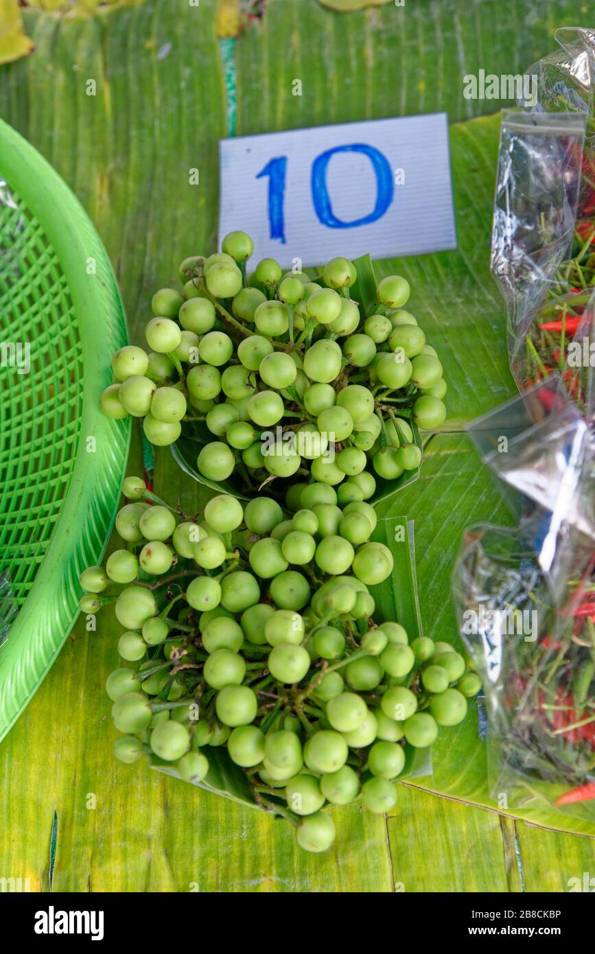 Bande de Pea Egplant dans un marché de rue à Bangkok - Thaïlande Banque D'Images