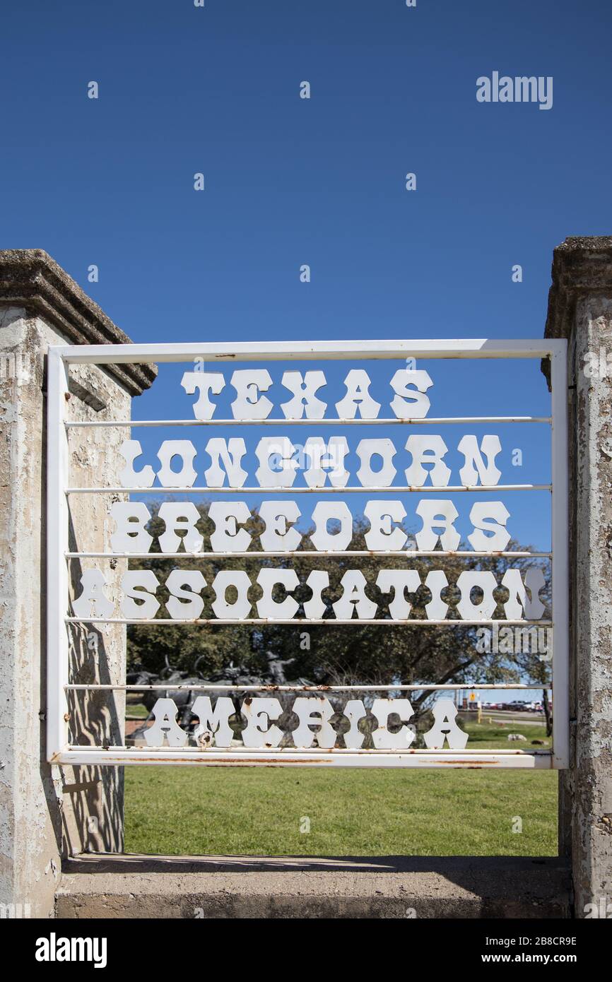 texas longhorn association d'éleveur de bétail signe aux entrepôts de fort worth texas Banque D'Images