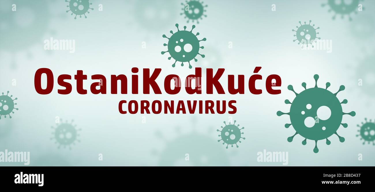 Vert contexte du coronavirus avec illustration du virus de la maladie mondiale. Concept Covid-19 et restez à la maison signe Banque D'Images